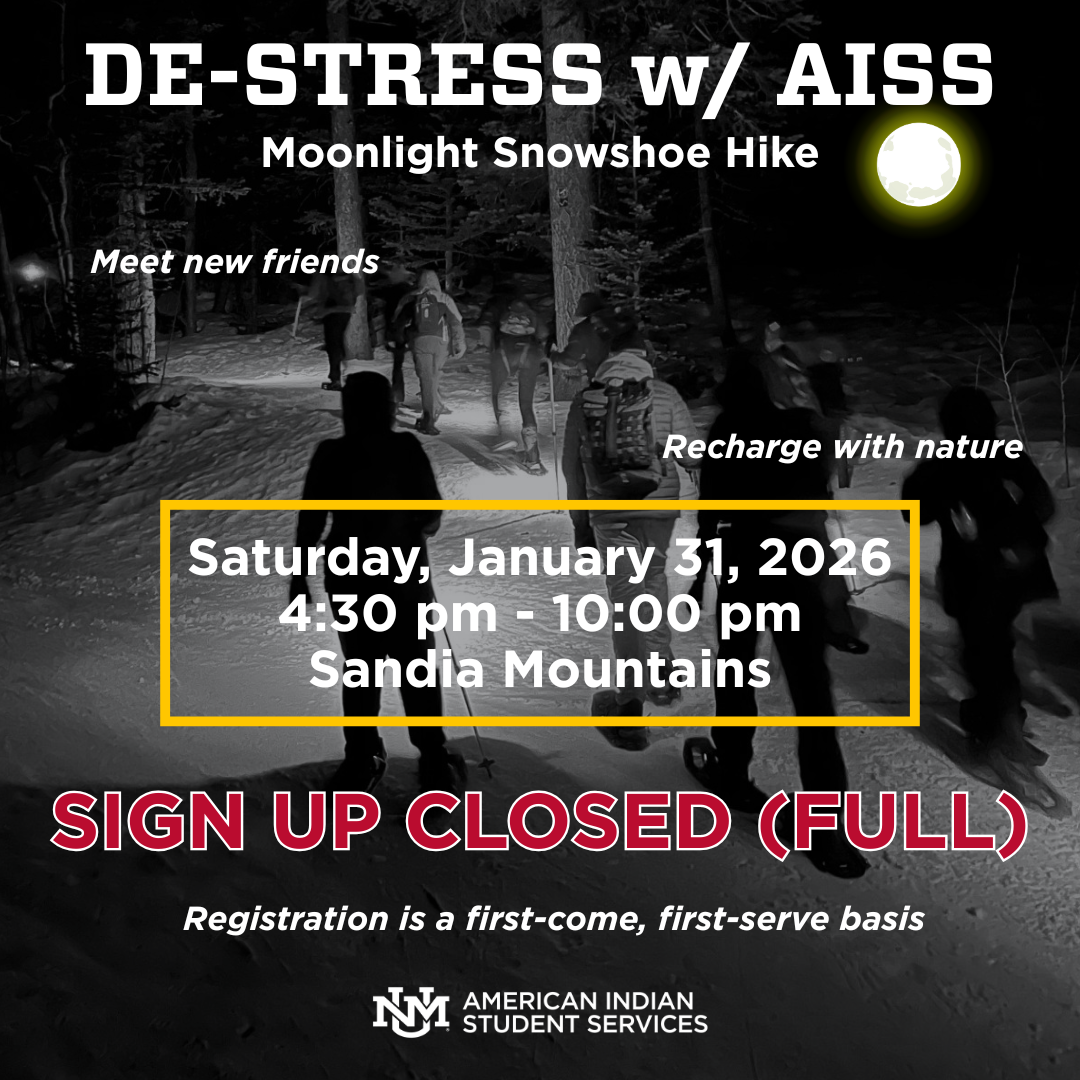 Image of student snowshoeing in the woods at night.